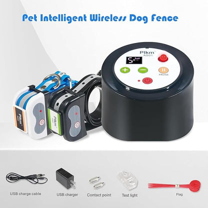 Plkm Dog Wireless Fence 2026 Newest Intelligent Pet Electric Containment System, Low Battery AI Smart Alarm Dog Out of Range Reminder, Display Receiver Battery Level, 360° Strong Signal Coverage