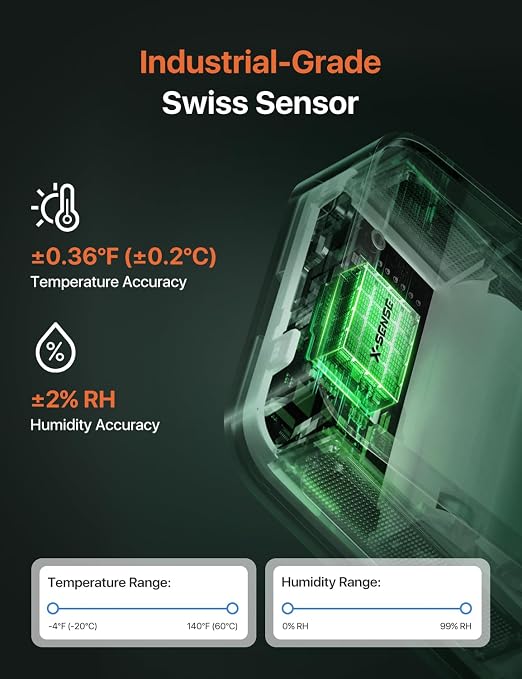 X-Sense WiFi Thermometer Indoor Hygrometer, Digital Temperature Sensor with App Notification Alerts, Temperature Humidity for Room, Data Storage Export at No Charge, 3 Sensors & 1 Base Station, Black | LCD Digital Sensors Track Temp and Humidity with A...