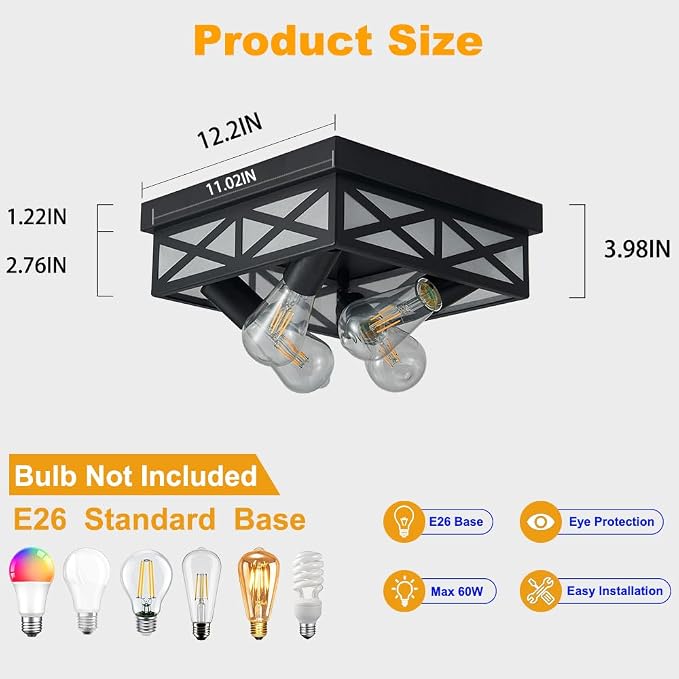 Farmhouse Square Adjustable Motion Sensor Flush Mount Ceiling Lights,12IN