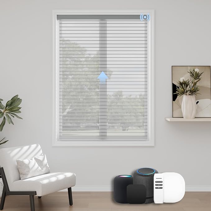 Motorized Sheer Shades with Remote, Automatic Dual-Layered Shades for Windows, Smart Light Filtering Blinds Compatible with Alexa, Custom Size (Room Darkening Gray)