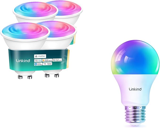 Linkind WiFi Smart Light Bulbs 1Pack & Matter GU10 Smart Light Bulbs 4Pack