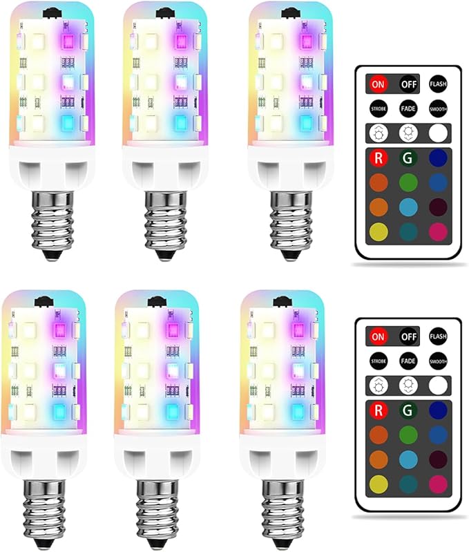 XRise E12 LED Bulb 2.5W Dimmable RGB+Warm White Color Changing with Remote Control Equivalent 25W Halogen E12 Base LED Light Bulbs 3000K 250LM, No Flicker,6 Pack