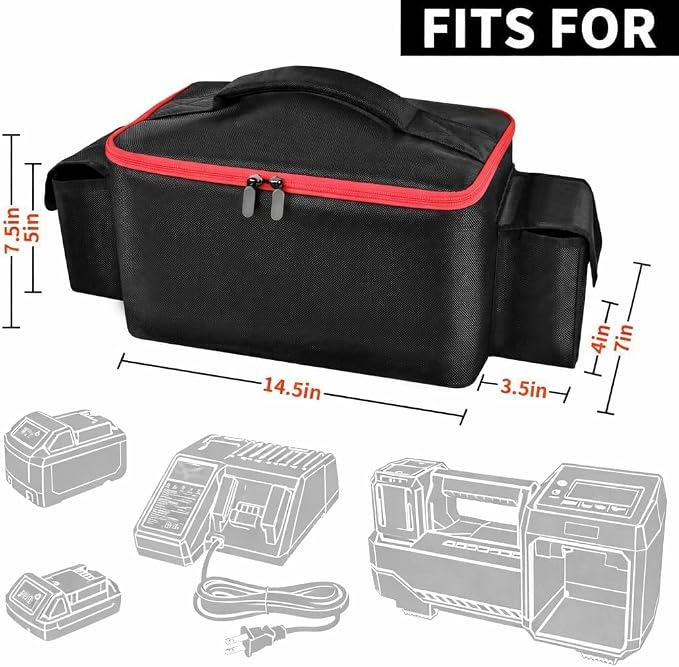 Air Compressor Bag for Milwaukee M18 Inflator 2848-20/2771-20 | Oxford Fabric, Dual Battery Pockets for 3.0-9.0Ah Packs, Accessory Organization for Garage and Vehicle, Black, Case Only