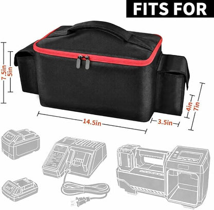 Air Compressor Bag for Milwaukee M18 Inflator 2848-20/2771-20 | Oxford Fabric, Dual Battery Pockets for 3.0-9.0Ah Packs, Accessory Organization for Garage and Vehicle, Black, Case Only