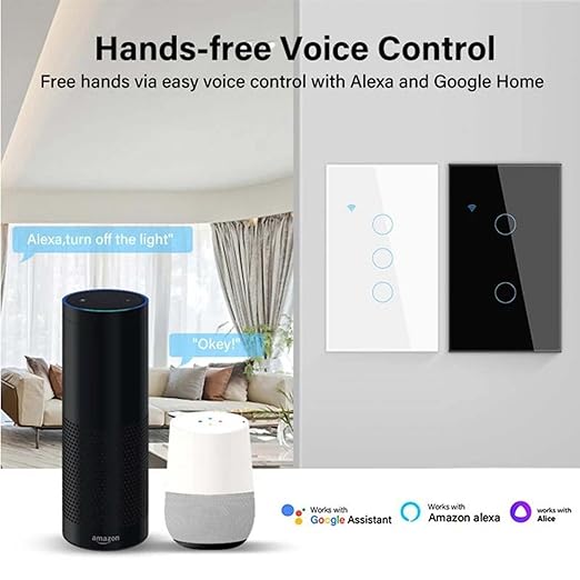 2.4GHz WiFi Smart Wall Touch Light Switch (Glass Panel, Alexa Multi-Control Compatible, Compatible with Multiple Platforms) (Wall Switch 2 Gang)