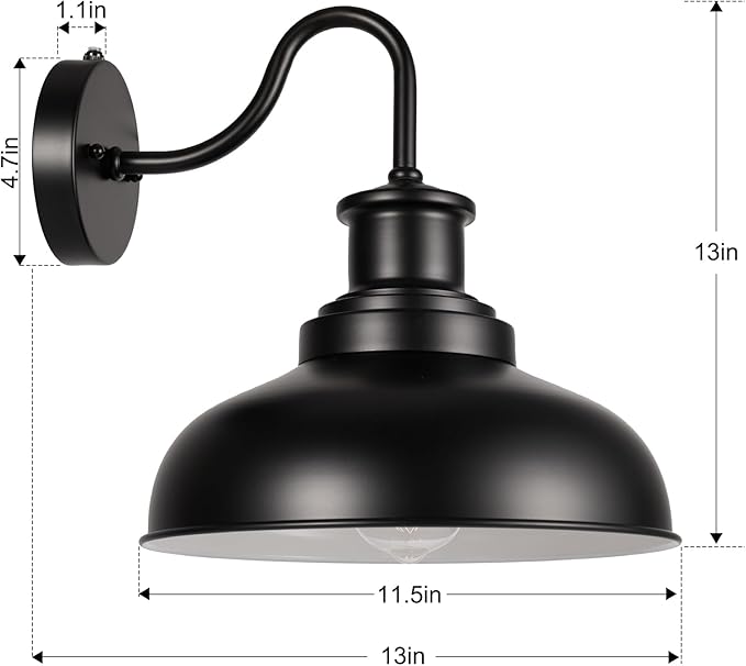 Dusk to Dawn Outdoor Barn Lights, Outdoor Wall Sconces Farmhouse Exterior Wall Mount Light, Vintage Outside Lighting Fixtures, Industrial Black Lanterns for Porch Garage Patio, 2 Pack