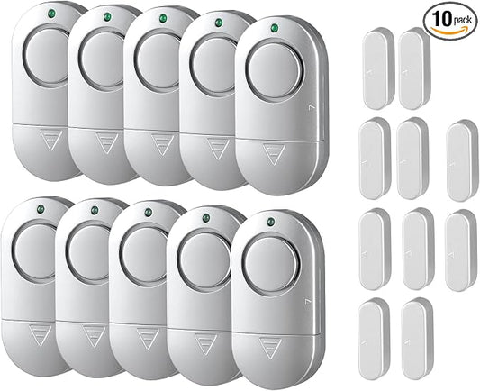 120DB High Decibel Door Window Alarms for Home Security, Toddler Child Safety Entry Open Alert Door Chime, Anti Intrusion Sensor for Household Store Apartment Garage, 10 Pack Silvery