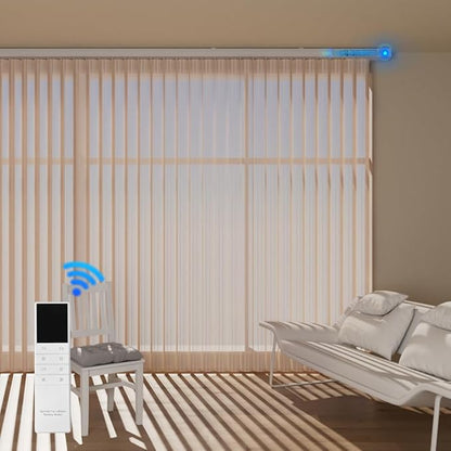 Motorized Sheer Vertical Blinds with Remote, Light Filtering Vertical Blind Sliding Door Blinds Remote Control Blinds for Sliding Glass Door Customize, Texture Coffee