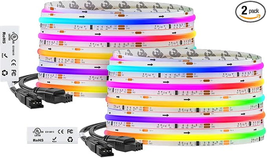 BTF-LIGHTING 32.8FT WS2811 Smart IC RGB DC24V FCOB COB LED Strip Light | UL Listed 720LEDs/m High Density Color Chasing Light 12mm Width for Home Party DIY Lighting(No Adapter or Controller)