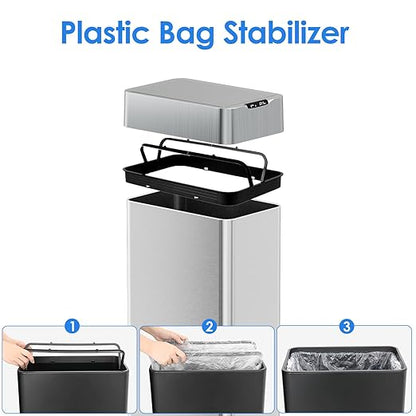 TLSUNNY 16 Gallon Automatic Trash Can, Stainless Steel Motion Sensor Garbage bin, Smart Trash Can W/Butterfly Lid, Bag Retainer Ring and Display Light for Living Room,Kitchen,Office (Silver, 60L)