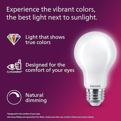 Philips LED 75W A19 4-Pack Ultra Definition Daylight (5000K) 1100 Lumen (9W = 75W) Dimmable Frosted Flicker-Free Light Bulbs