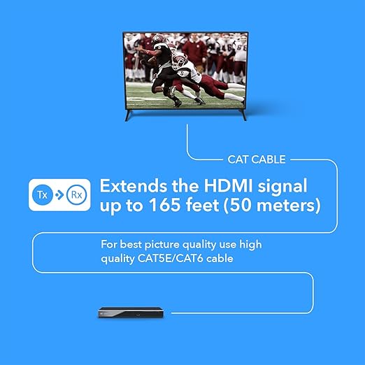 OREI 4K HDMI Extender over ethernet CAT5/CAT6/CAT7 Up To 165 Feet At 1080@60hz - HDMI 1.4 & HDCP 1.4 Compliant with One Way IR Pass Through, HDMI Loop Output & Power Over Cable