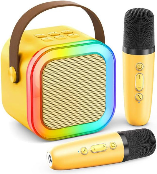 Mini Karaoke Machine for Kids Adults, 2026 TOP Birthday Gifts for Girls Boys 3,4,5,6,7,8+Year Old Toddler Toys, Portable Bluetooth Speaker with 2 Wireless Karaoke Microphones Player (Yellow)