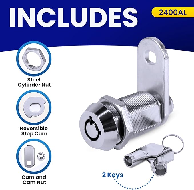 FJM Security MEI-2400AL-KD Tubular Cam Lock for Smart Home, Cabinet Locks Baby Proofing Solution, Door Lock & Drawer Lock for Home Improvement, with 1 ⅛” Cylinder, Keyed Different, Chrome