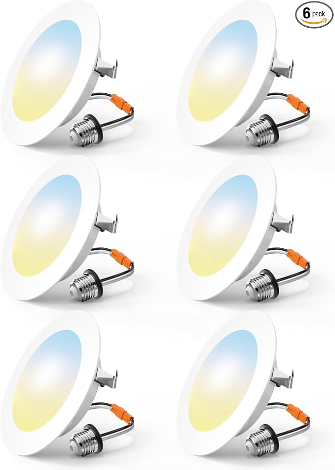 FREELICHT 6 Pack 4 Inch Retrofit LED Recessed Lighting, Selectable 2700K/3000K/4000K/5000K/6000K, Dimmable Flat LED Can Lights, 7W=60W, 700LM, IC & Damp Rated, ETL & FCC, White