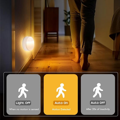 Guankai 3 Pack Motion Sensor Stair Light for Indoor, Battery Operated Closet Lights, Led Stick On Puck Lighting Night Lamp, Motion Activated Lamps for Step, Cabinet, Hallway, Bathroom