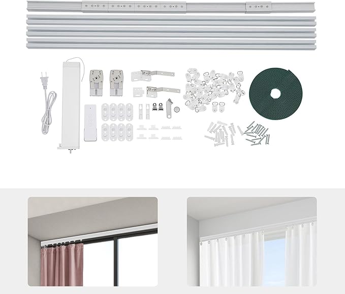 Electric Curtain Track with Remote Control, Motorized Curtain Track System, App & Voice Control, Compatible with Alexa and Google Home for Ceiling and Wall Mounta