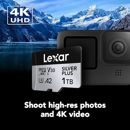 Lexar 1T Professional Silver Plus Micro SD Card, UHS-I, C10, U3, V30, Full HD & 4K, Up to 205/150 MB/s microSDXC Memory Card, for Videographers, Gamers (LMSSIPL001T-BNANU)
