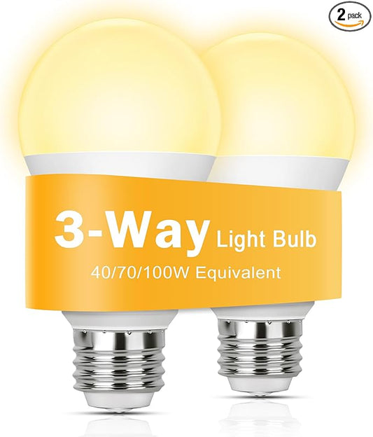 3 Way Light Bulbs 40 70 100W Equivalent, LED Dimmable A19 Three Way Light Bulbs Soft White 3000K, E26 Medium Base, 4/8/12W Energy Saving 3 Way Bulb for Floor Lamp Desk Lamp Table Lamp Reading, 2-Pack