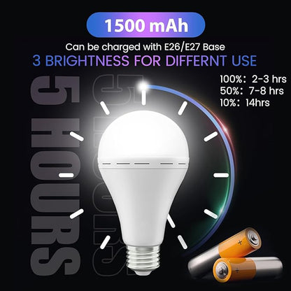Emergency Rechargeable Led Light Bulb with Hook,Stay Lights Up When Power Failure, 1500mAh 12W 60W Equivalent LED Light Bulbs for Home, Camping, Hiking, 6 Pack