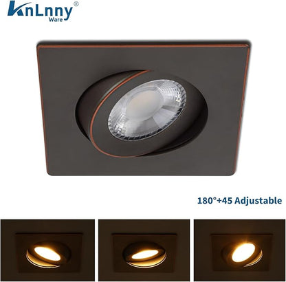 KnLnny Ware Oil Rubbed Bronze Gimbal Recessed Lighting 4 inch 6 Pack,Suare Canless Recessed Lights with Junction Box,dimmable, 5CCT Selectable,9W 750LM
