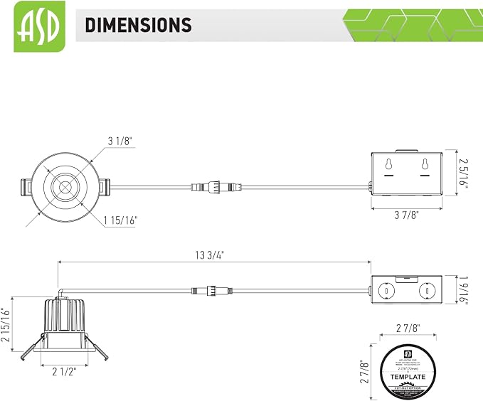 ASD 2 Inch LED Recessed Lighting with Junction Box, 8W 650 Lm, Dimmable Anti-Glare Downlight, 2700K/3000K/3500K/4000K/5000K Selectable, CRI 90+, Round White Trim, IC Rated, ETL, Energy Star, 18 Pack