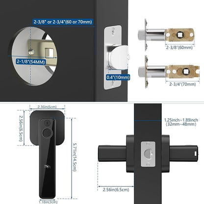 FITNATE Smart Fingerprint Door Lock, Keyless Entry Door Lever with APP, IC Card, Code, Key & Biometric Unlock for Bedroom, Home, Hotel, Office, Apartment, Matte Black