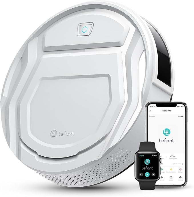 Lefant M210 Pro Robot Vacuum with 2200 Pa Powerful Suction, 6 Cleaning Modes, 120 Mins Runtime, Quiet, Self-Charging, Voice Control, Ideal for Pet Hair and Hard Floor, White