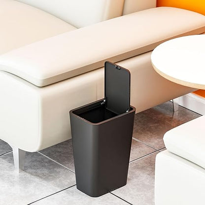 Yieach 12L Black Slim Bathroom Trash Can with Lid,3.17 Gallon Pet/Dog Proof Kitchen Trash Can,Rectangle Thin Garbage Can,Covered Waste Basket,Narrow Small Plastic Trashcan for Room,Bedroom,Office,3PCS