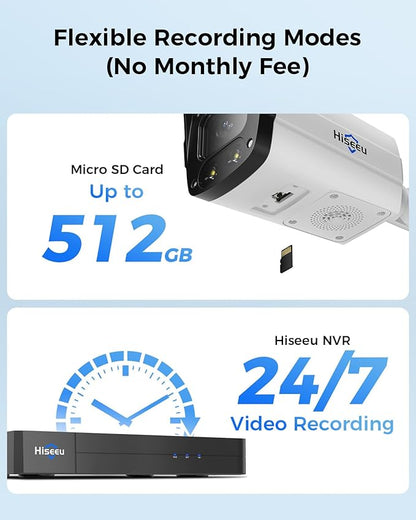 Hiseeu [4K HD+121°Wide View] 8MP PoE Camera, IP Camera, Human Vehicle Detect, 2 Way Audio, 0 Fees, Color Night Vision, IP 67 Waterproof, 3840 × 2160 p, 25fps, SD Card Storage, Work PoE NVR
