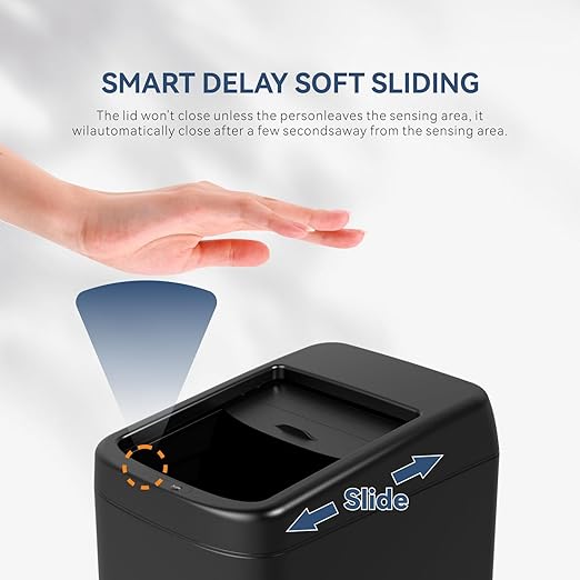 ELLO&ALLO Garbage Can Motion Sensor Trash Can 8 Gallon for Kitchen with Roll Up Lid, Automatic Touch Free High-Capacity Black Waste Bin