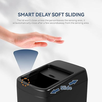 ELLO&ALLO Garbage Can Motion Sensor Trash Can 8 Gallon for Kitchen with Roll Up Lid, Automatic Touch Free High-Capacity Black Waste Bin