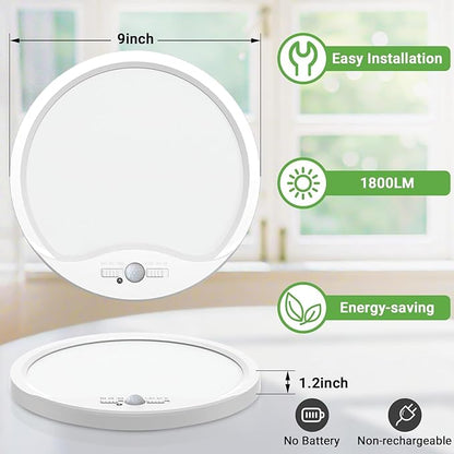 zemty 4 Pack 9 Inch Motion Sensor Ceiling Lights Wired, 18W 1800lm 3CCT/3 Mode/30-120s Timer, Bright White LED Flush Mount Light Fixture Motion Activated for Closet Pantry Hallways Stairwells Garage