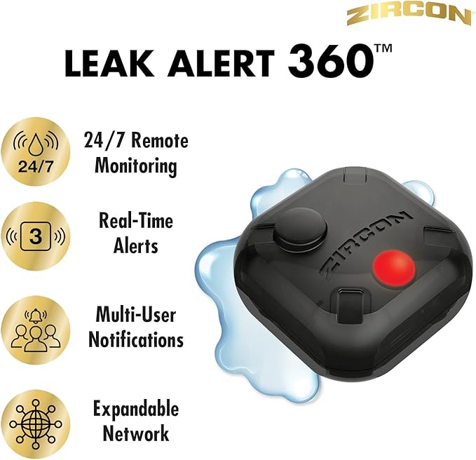 Zircon Leak Alert 360 Smart Water Leak Detector Kit for iOS Only, WiFi Home Water Leak Detection System, Flood Sensors for Basement Kitchen Bathroom, Includes 2 Sensors and Charging Hub