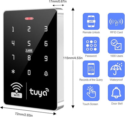 Tuya Access Control Kit with 400lbs Magnetic Lock | Complete kit incl keypad,400lbs lock, exit button, 36W PSU, IP68, 1000 users, IC/ID, 10 blue cards