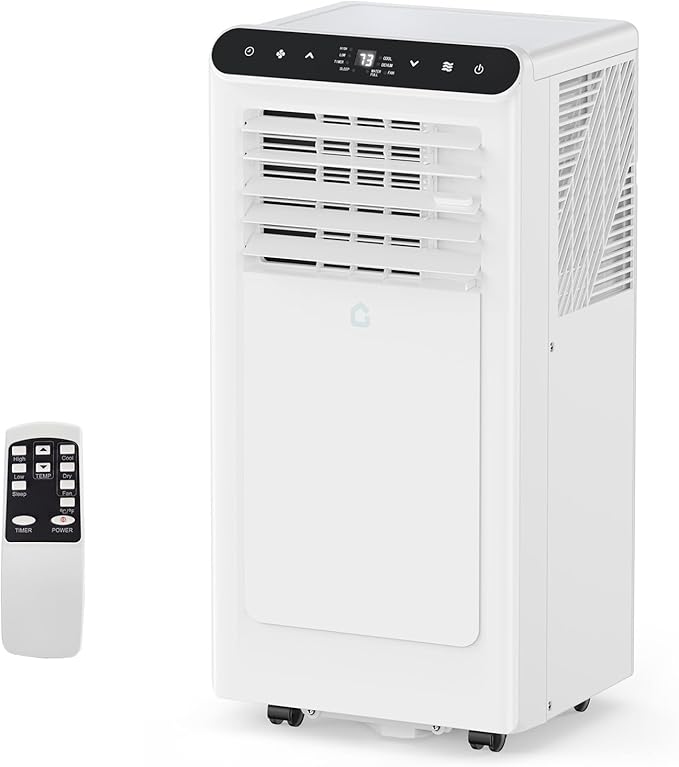 GarveeLife Portable Air Conditioners, 8,000 BTU for Rooms up to 350 Sq.Ft., Smart Compact AC Unit with Cooling, Dehumidifier, Fan, Remote Control and Window Kit, White