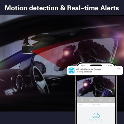 4G LTE Cellular Wireless Security Camera, with SIM Card and Memory Card, 2K HD Mini No WiFi Camera, Auto Night Vision, Real-Time Notifications,Portable Battery Operated Small Camera