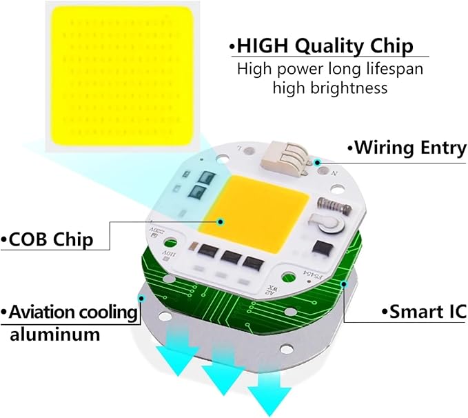 3pcs 50W 70W 100W COB LED Chip 220V 110V Smart IC No Need Driver DIY Flood Light Spotlight High Power 54mm LED Matrix COB Chip F5454(70W,220V_Cool White)