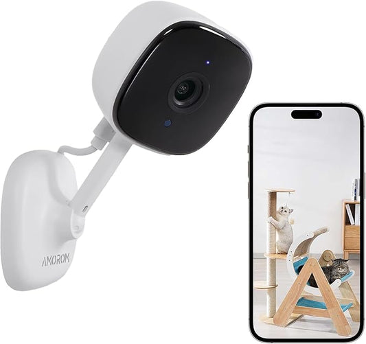 AMOROM 1080P Indoor Wired Security Camera - Works as a Baby Monitor & Pet Camera, Motion Detection, 2-Way Audio, Siren, Night Vision, Subscription-Free Local SD Card or Cloud Storage, 2.4GHz