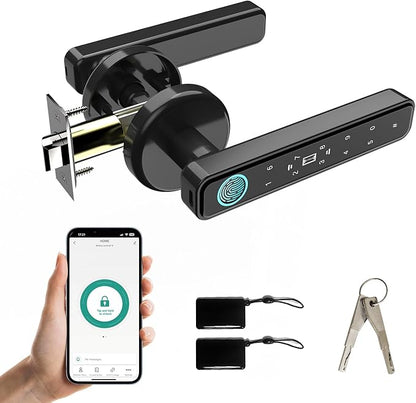 Smart Door Knob & Handle, Fingerprint Door Lock with Bluetooth Keypad