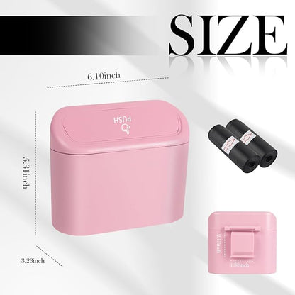 Portable Car Trash Cans with 2 Rolls Garbage Bag,Push-on Car Trash Bin with Lid & Hook for in-Vehicle Waste Disposal,Multipurpose Seat Organizer & Storage for Most Vehicles (Pink)