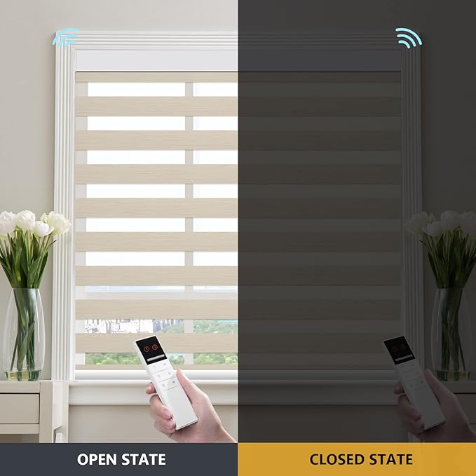 ZSTARR ZSTARR Motorized Blackout Window Blinds with Remote,Smart Zebra Mini Blinds Shades for Windows Control Wireless Roller Shades Blinds for Windows, Office,Home, Hotel, Club,83002O Beige