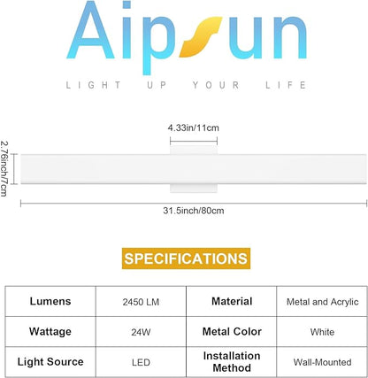 Aipsun 2 Packs Outdoor Wall Sconce, 3000K 4000K 6000K, 31.5in Modern White Exterior Light, Long LED Linear Wall Light Outside Lighting for Entrance, Hallway, Garage, Porch(3CCT)
