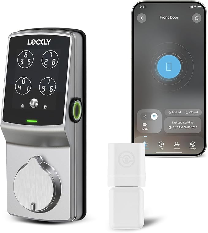 Lockly Guard Deadbolt PGD728WPU Commercial Smart Lock – UL10B/10C Fire Rated Keypad Deadbolt with Fingerprint, Wi-Fi & Bluetooth, Alexa & Google Compatible, 8 AA Batteries, Rekeyable Door Lock