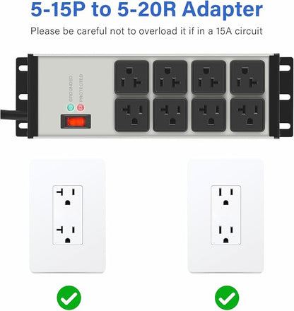 CCCEI 2PCS 12 Gauge Heavy Duty Power Strip, 8 Ports. Grey, 6FT.
