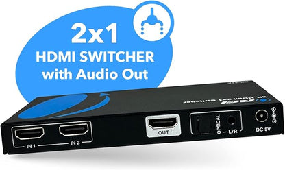 OREI 8K HDMI 2.1 Switch 4K@120hz Switcher 2 in 1 Out, with Audio Extraction 48Gbps Bandwidth, Ideal for Gaming and Streaming (BK-21A)