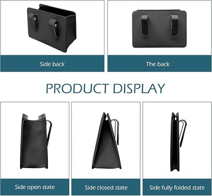 Car Trash Can, Leather Vehicle Trash Bin with 1 Roll Trash Bag, Mini Foldable Seat Back Hanging Storage Bag Container, Waterproof Car Door Storage Box, Universal for Most Cars (Black)