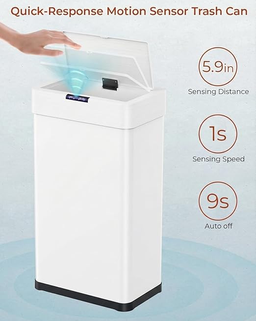 TLSUNNY 21.1 Gallon Motion Sensor Trash Can,Touchless Automatic Garbage Can,Brushed Stainless Steel Smart Bin,with Bag Holder,Soft Close Lid,for Kitchen,Office,RV,Bedroom,Living Room (White, 80L)