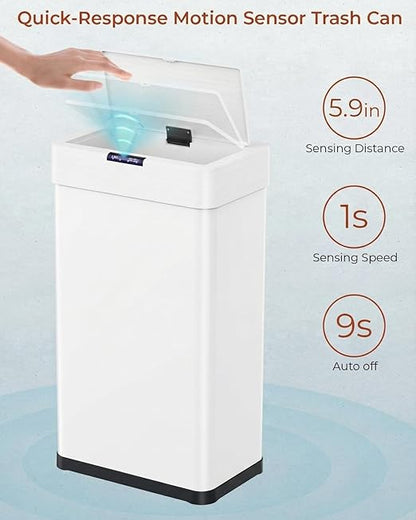 TLSUNNY 21.1 Gallon Motion Sensor Trash Can,Touchless Automatic Garbage Can,Brushed Stainless Steel Smart Bin,with Bag Holder,Soft Close Lid,for Kitchen,Office,RV,Bedroom,Living Room (White, 80L)