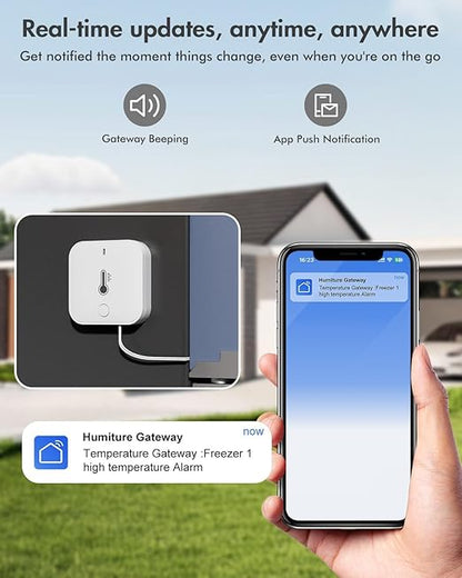 WiFi Refrigerator Thermometer with Alarm, Freezer Alarms Thermometer Sensor with App Alert, 90dB Loud Alarm for Fridge Kitchen Fish Tank Wine Cellar Hot Tub 2 Pack (2.4G WiFi Only)